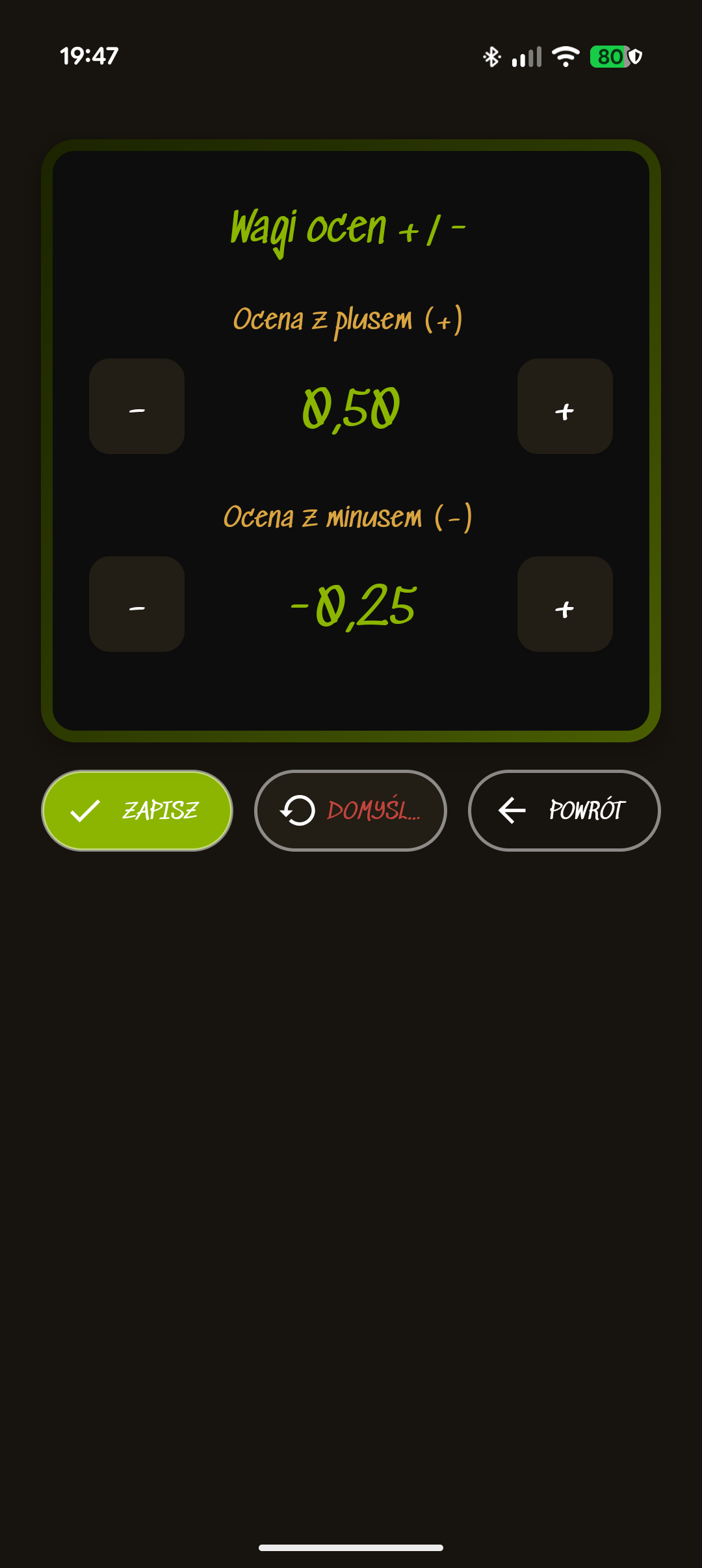 Zrzut ekranu aplikacji Oceny